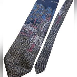 Vintage Italian Foulard Tie 100% Silk Knit-Style Woven Geometric Pattern
